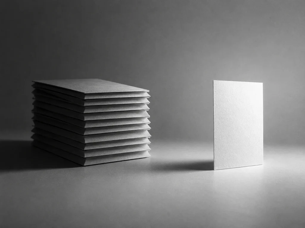 Una tarjeta iluminada aparte de una pila de diez tarjetas iguales
